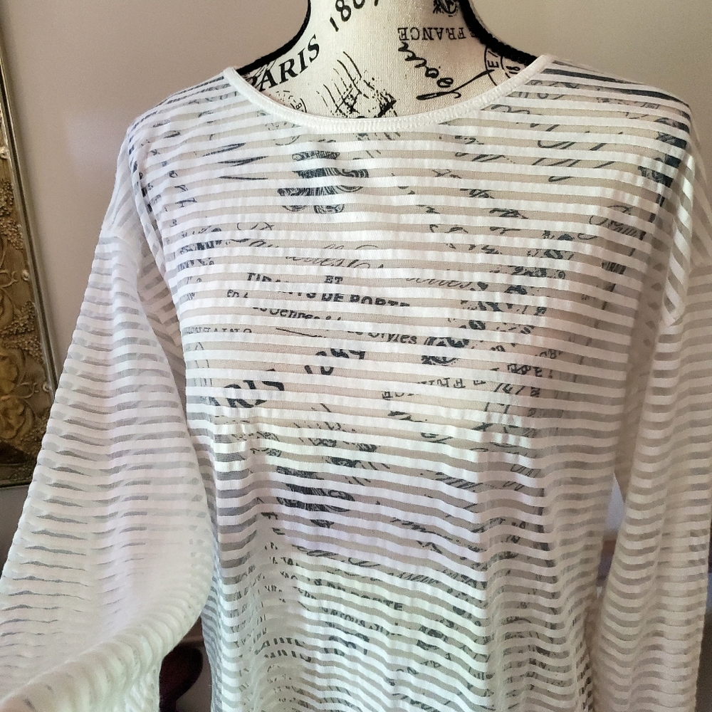 Rene Lezard Sheer White Striped Top